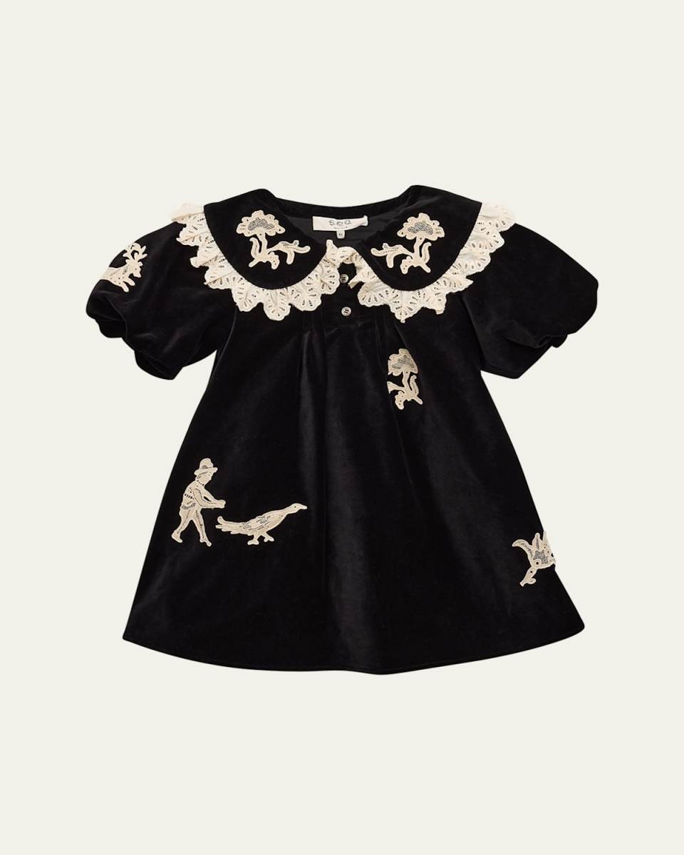 Girl's Mika Lace Applique Velveteen Dress